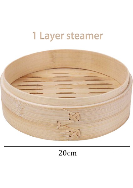20CM 1 Steamer Stili Buhar Tavası Kapaklı Bambu Buhar Sepeti Seti Pişirme Mutfak Araçları Atıştırmalık Dim Sum Buharlı Balık Pirinç Sebze Yumurta (Yurt Dışından)