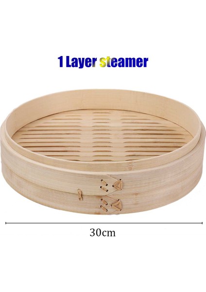 30CM 1 Buharlı Stil Bambu Buharlı Pişirici Örgü Sepet Mutfak Araçları Dumpling Yumurta Atıştırmalık Pirinç Balık Sebze Için Kapaklı Set (Yurt Dışından)