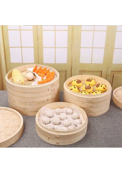 30CM 1 Buharlı Stil Bambu Buharlı Pişirici Örgü Sepet Mutfak Araçları Dumpling Yumurta Atıştırmalık Pirinç Balık Sebze Için Kapaklı Set (Yurt Dışından)