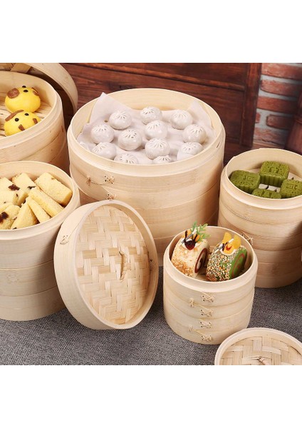 30CM 1 Buharlı Stil Bambu Buharlı Pişirici Örgü Sepet Mutfak Araçları Dumpling Yumurta Atıştırmalık Pirinç Balık Sebze Için Kapaklı Set (Yurt Dışından)