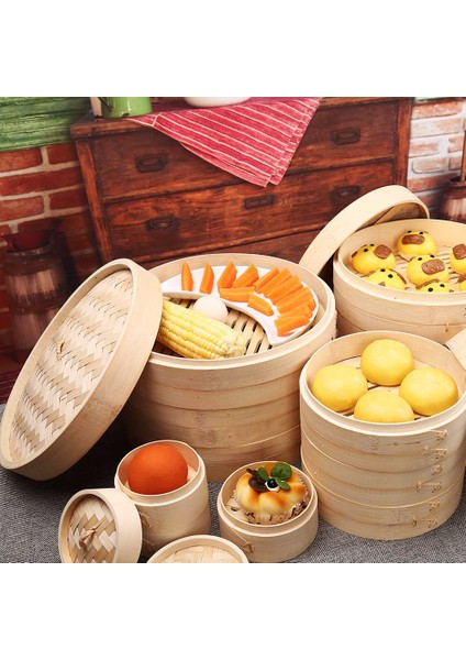 30CM 1 Buharlı Stil Bambu Buharlı Pişirici Örgü Sepet Mutfak Araçları Dumpling Yumurta Atıştırmalık Pirinç Balık Sebze Için Kapaklı Set (Yurt Dışından)
