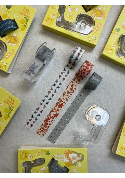 Sarı Renk 2+1 Washi Bant ve Kesim Aparatlı Mini Set/ Washi Tape / Bullet Journal