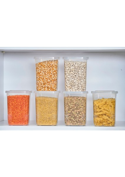 6'Lı Kendinden Kendinden Kapaklı Kare Saklama Kabı, Erzak, Baharat 1,15 Litre