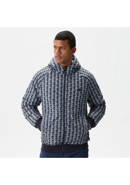 Erkek Kapüşonlu Monogram Çift Taraflı Lacivert Bomber Ceket (Çift Taraflı)