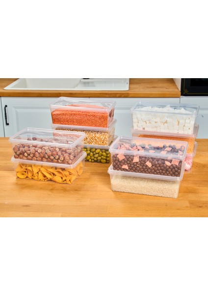 Plastik Saklama Kabı Bakliyat Yemek Kapaklı Kilitli Dondurucu 2 lt (23 x 14 x 8 cm) 10 Adet