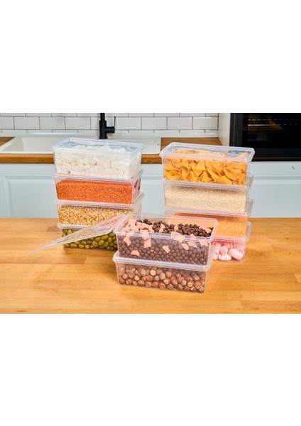 Plastik Saklama Kabı Bakliyat Yemek Kapaklı Kilitli Dondurucu 2 lt (23 x 14 x 8 cm) 10 Adet
