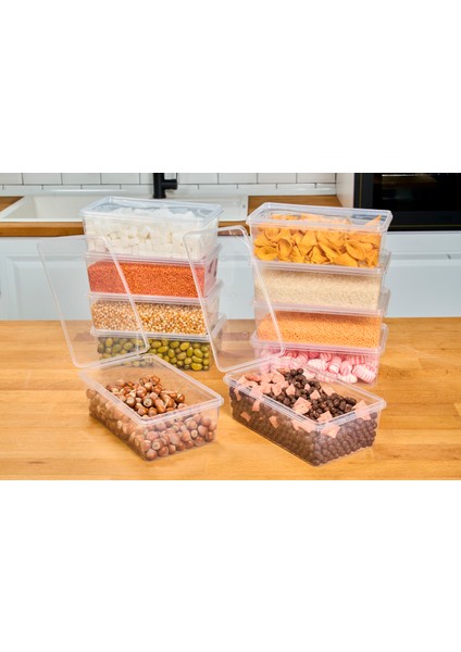 Plastik Saklama Kabı Bakliyat Yemek Kapaklı Kilitli Dondurucu 2 lt (23 x 14 x 8 cm) 10 Adet
