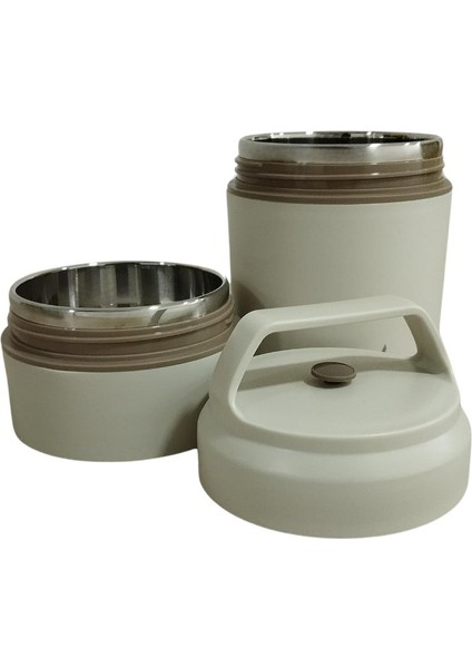 Bento Yuvarlak 2 Katlı Lunch Box Yemek Termosu Bej 620 ml