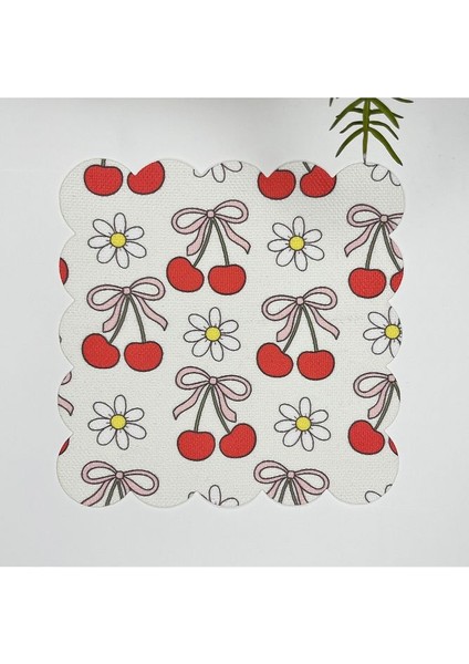 Fiyonklu Kiraz ve Papatya Desenli Lazer Kesim Kumaş Kokteyl Peçetesi 1 Adet