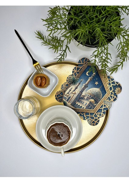 Gece Cami Motifli Ramazan Temalı Lazer Kesim Kumaş Kokteyl Peçetesi 1 Adet