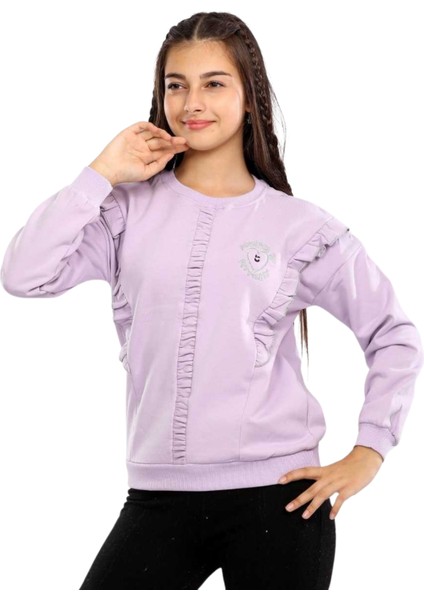 Kalp Nakışlı Fırfırlı Sweatshırt