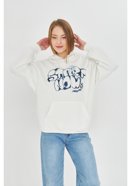 Kadın Kapşonlu Baskılı Kanguru Cep Sweatshirt fiyatları