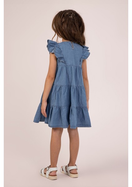 Kolları Fırfırlı Kat Kat Denim Kız Çocuk Yazlık Kolsuz Kot Elbise fiyatları