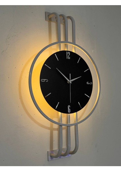 Iskandinav Tarzı Duvar Saati, Işıklı, Ahşap Merkez, Metal Pil Ile Çalışan - 40-75 cm