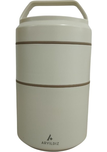 Bento Yuvarlak 2 Katlı Lunch Box Yemek Termosu Bej 1200 ml