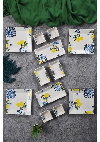 12 Parça 4 Kişilik Limon Kahvaltı Takımı Handmade Kahvaltılık Sunum Seti Servis Tabakları