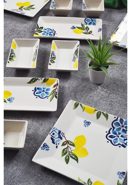 12 Parça 4 Kişilik Limon Kahvaltı Takımı Handmade Kahvaltılık Sunum Seti Servis Tabakları