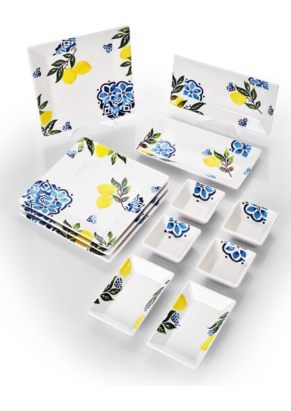 12 Parça 4 Kişilik Limon Kahvaltı Takımı Handmade Kahvaltılık Sunum Seti Servis Tabakları