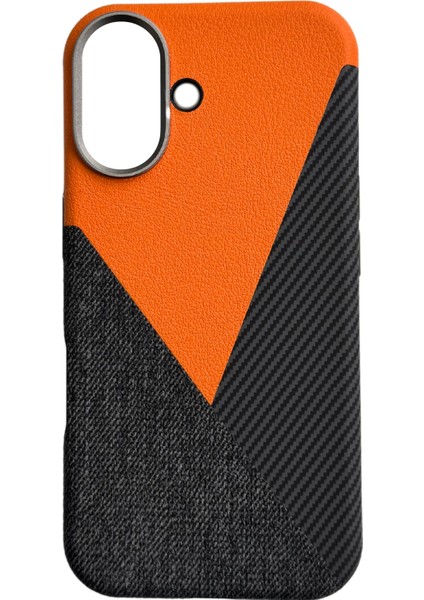 iPhone 16 Plus Uyumlu Craft Serisi Deri Karbon ve Kumaş Tasarımlı Lüks Premium Telefon Kılıfı