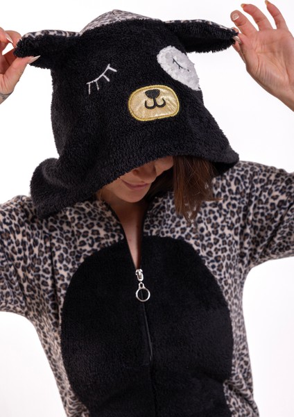 Kadın Leopar Baskılı Polar Tulum fiyatları