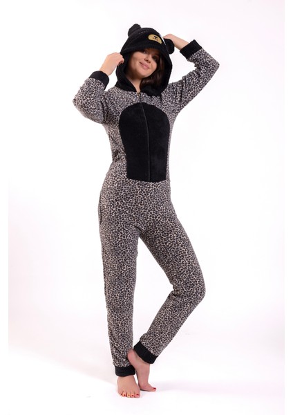 Kadın Leopar Baskılı Polar Tulum modelleri