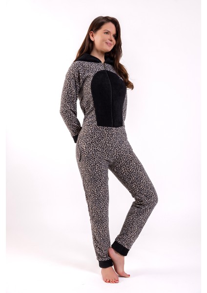 Kadın Leopar Baskılı Polar Tulum indirimleri