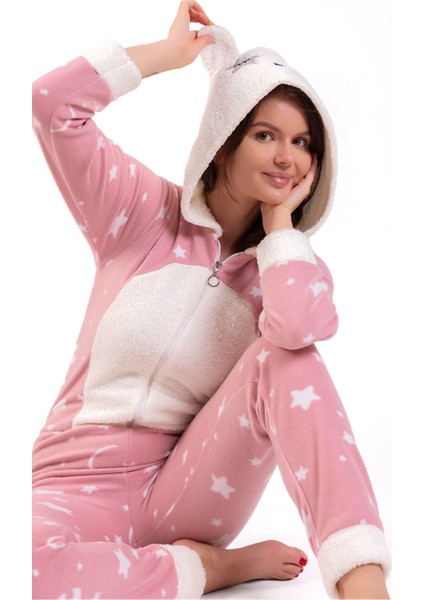 Kadın Pudra Yıldız Desen Polar Tulum fiyatları