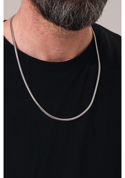 Gümüş 3.5 mm Rodyumlu Yassı Italyan Model Yılan Zincir Kolye