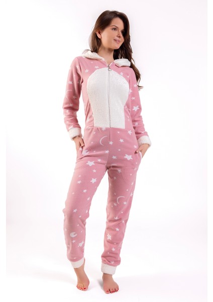 Kadın Pudra Yıldız Desen Polar Tulum modelleri