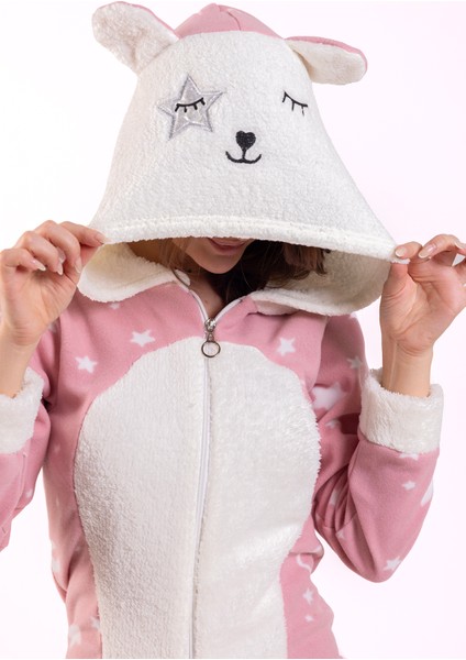 Kadın Pudra Yıldız Desen Polar Tulum indirimleri