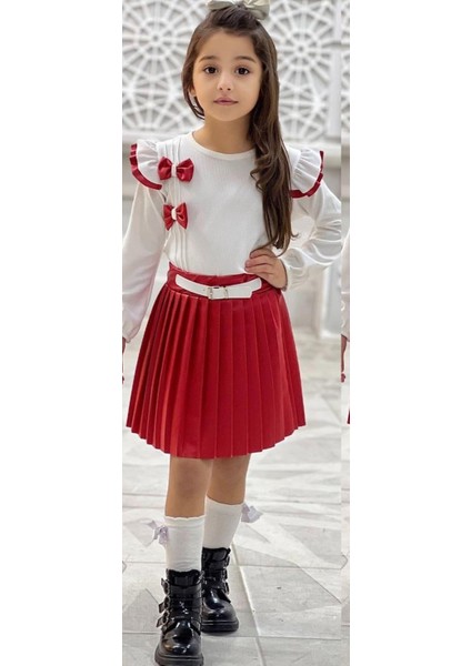 Deri Etekli Kız Çocuk Elbise