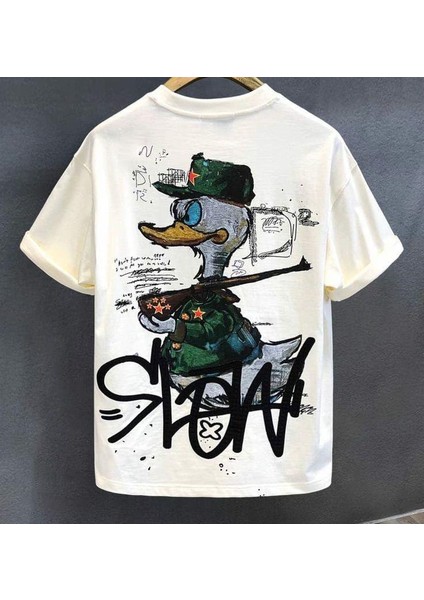 Büyük Beden Özel Tasarım Slow Duck Baskılı Battal Yazlık Erkek T-Shirt