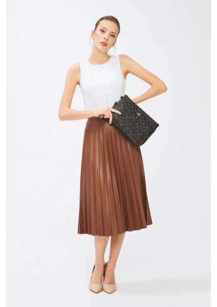 Kadın Basic Clutch Çanta Monogram Desenli Siyah Taba 214002