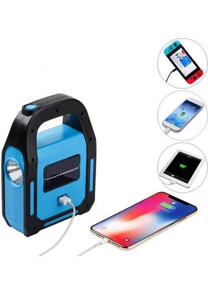 Solar Işıldak Powerbank El Feneri Güneş Enerjili USB Şarjlı Kamp Lambası Mobil Güç Kaynağı LED