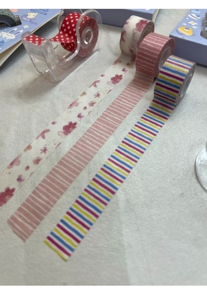 Mavi Renk 2+1 Washi Bant ve Kesim Aparatlı Mini Set/ Washi Tape / Bullet Journal