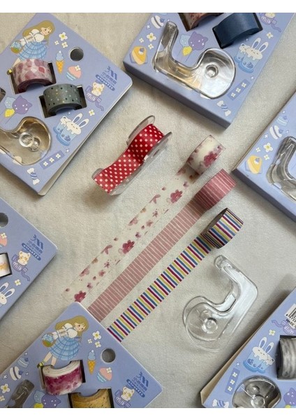 Mavi Renk 2+1 Washi Bant ve Kesim Aparatlı Mini Set/ Washi Tape / Bullet Journal
