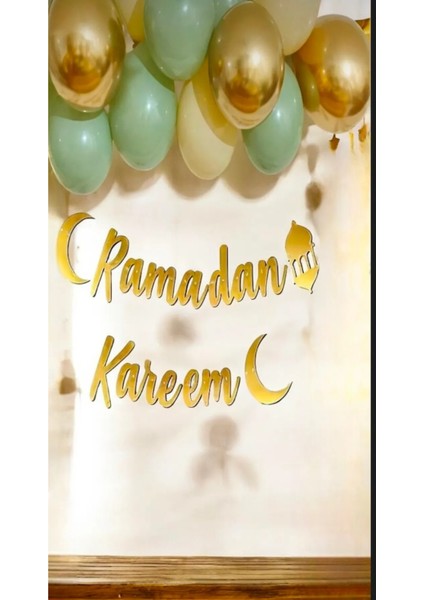 Ramadan Kareem Gold Kaligrafi Yazı Ledli Zincir Balon Ramazan Bayramı Oda Süsleme Seti