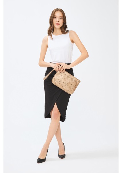 Kadın Basic Clutch Çanta Monogram Desenli Altın 214002