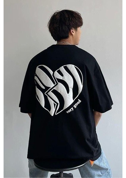 Büyük Beden Özel Tasarım Very Good Kalp Baskılı Battal Sokak Modası Erkek T-Shirt
