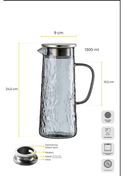 Sante Füme Cam Rüyası Filtre Metal Kapaklı Cam Sürahi 1300ML PER16456 fırsatları