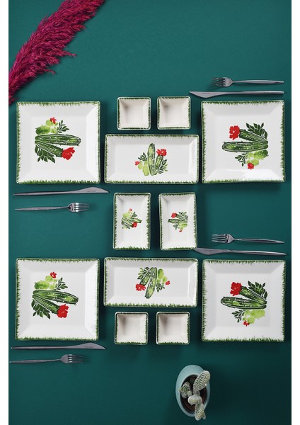 12 Parça 4 Kişilik Kaktüs Kahvaltı Takımı Handmade Kahvaltılık Sunum Seti Servis Tabakları