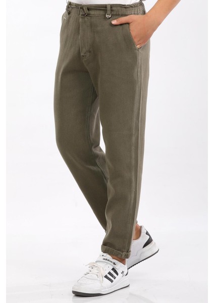 Jogger- Pamuk-Denim-Yarım Lastikli-Bağcıklı-Paça Katlamalı-Erkek Çocuk Pantolonu