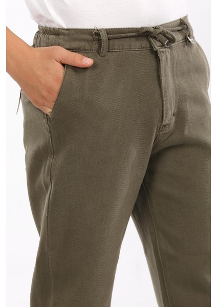 Jogger- Pamuk-Denim-Yarım Lastikli-Bağcıklı-Paça Katlamalı-Erkek Çocuk Pantolonu