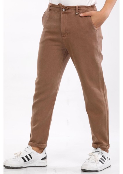 Jogger- Pamuk-Denim-Yarım Lastikli-Bağcıklı-Paça Katlamalı-Erkek Çocuk Pantolonu