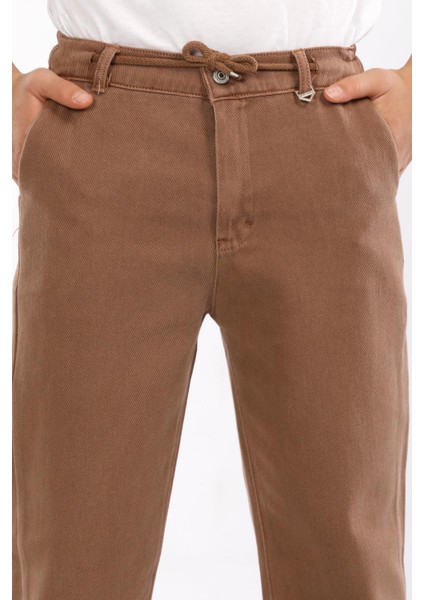 Jogger- Pamuk-Denim-Yarım Lastikli-Bağcıklı-Paça Katlamalı-Erkek Çocuk Pantolonu