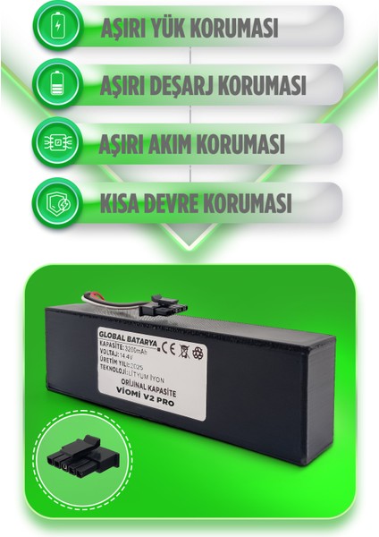 Viomi V2 Pro Uyumlu Akıllı Robot Süpürge Bataryası 14.4V 3200mAh Li-ion Pil (Orijinal Kapasite)