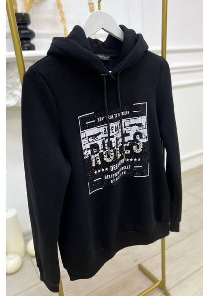Crystal Taşlı Içi Polarlı Cepli Kapüşonlu Üç Iplik Şardonlu Kadın Sweatshirt fiyatları