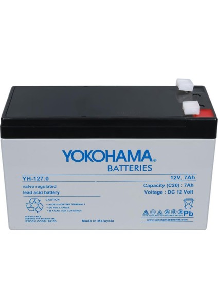 12VOLT 7AMPER Akü YH-127.0 (150X65X90MM)