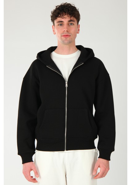 Basic Erkek Oversize Fit Kapüşonlu ve Fermuarlı Üst