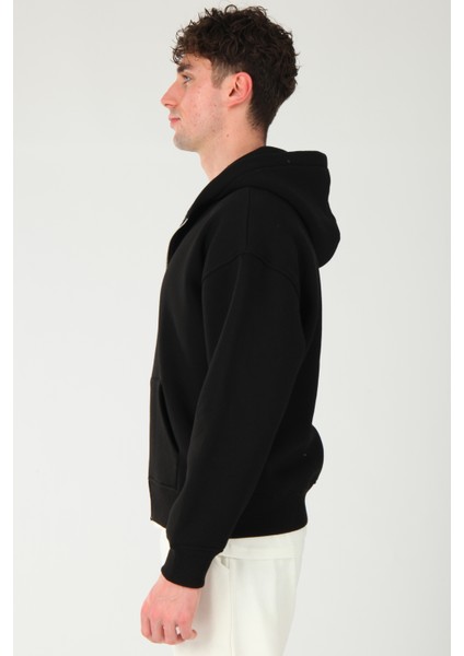 Basic Erkek Oversize Fit Kapüşonlu ve Fermuarlı Üst